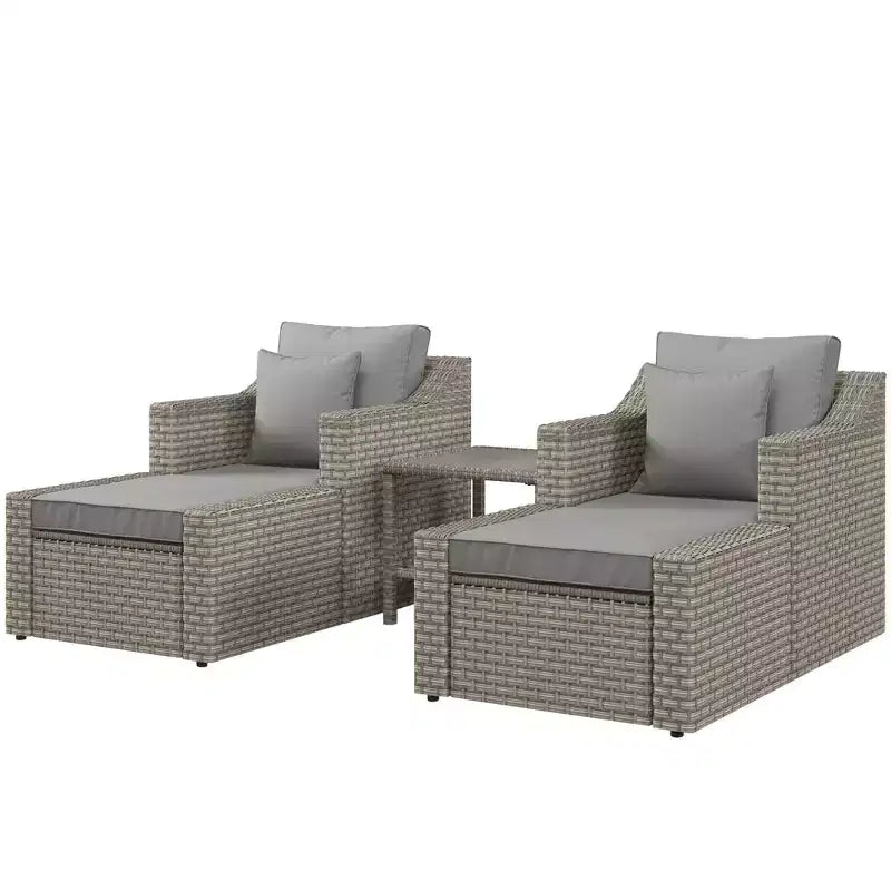 Outsunny Set Arredamento da Esterno 5 Pezzi, Set Salotto Conversazione con Sedie e Poggiapiedi in Rattan PE Resistente alle Intemperie con Tavolo, Cuscini e Guanciali Inclusi