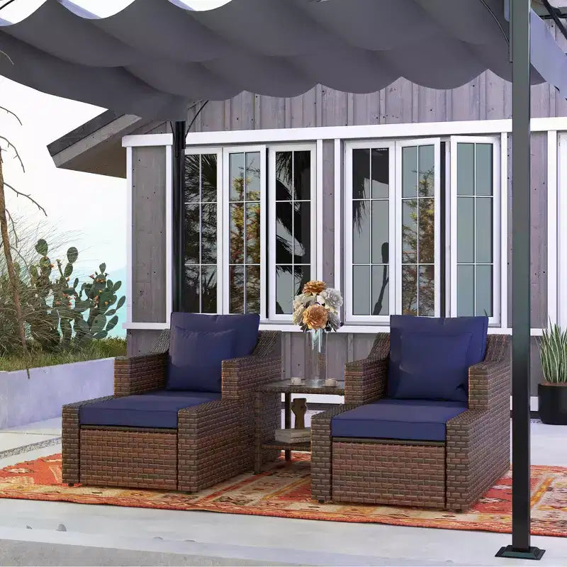 Outsunny Set Arredamento da Esterno 5 Pezzi, Set Salotto Conversazione con Sedie e Poggiapiedi in Rattan PE Resistente alle Intemperie con Tavolo, Cuscini e Guanciali Inclusi