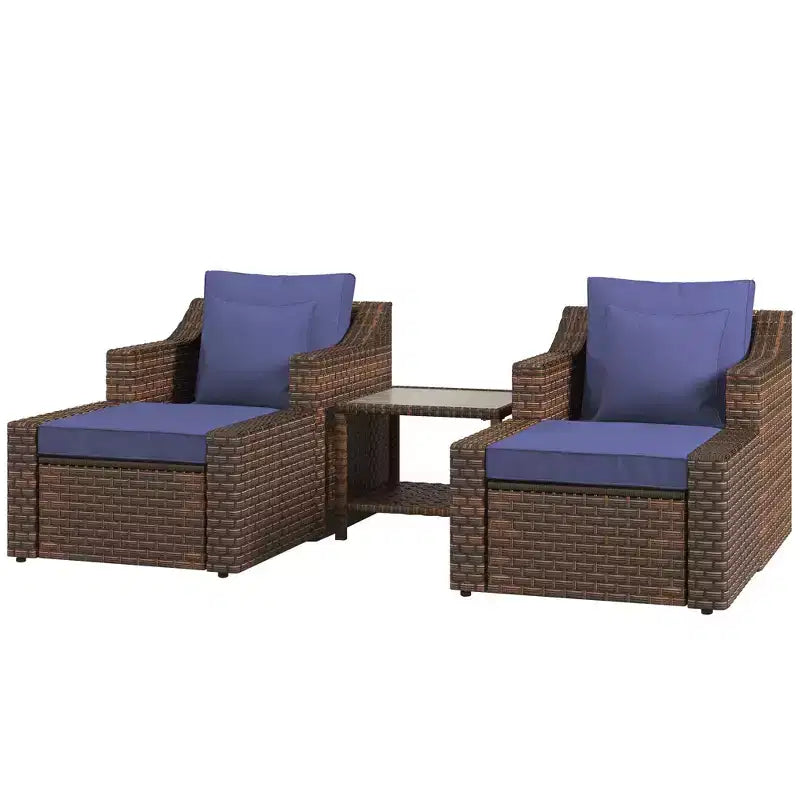 Outsunny Set Arredamento da Esterno 5 Pezzi, Set Salotto Conversazione con Sedie e Poggiapiedi in Rattan PE Resistente alle Intemperie con Tavolo, Cuscini e Guanciali Inclusi