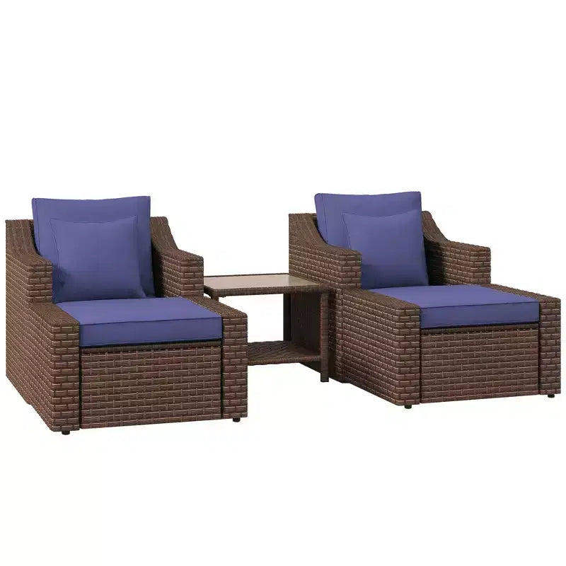 Outsunny Set Arredamento da Esterno 5 Pezzi, Set Salotto Conversazione con Sedie e Poggiapiedi in Rattan PE Resistente alle Intemperie con Tavolo, Cuscini e Guanciali Inclusi