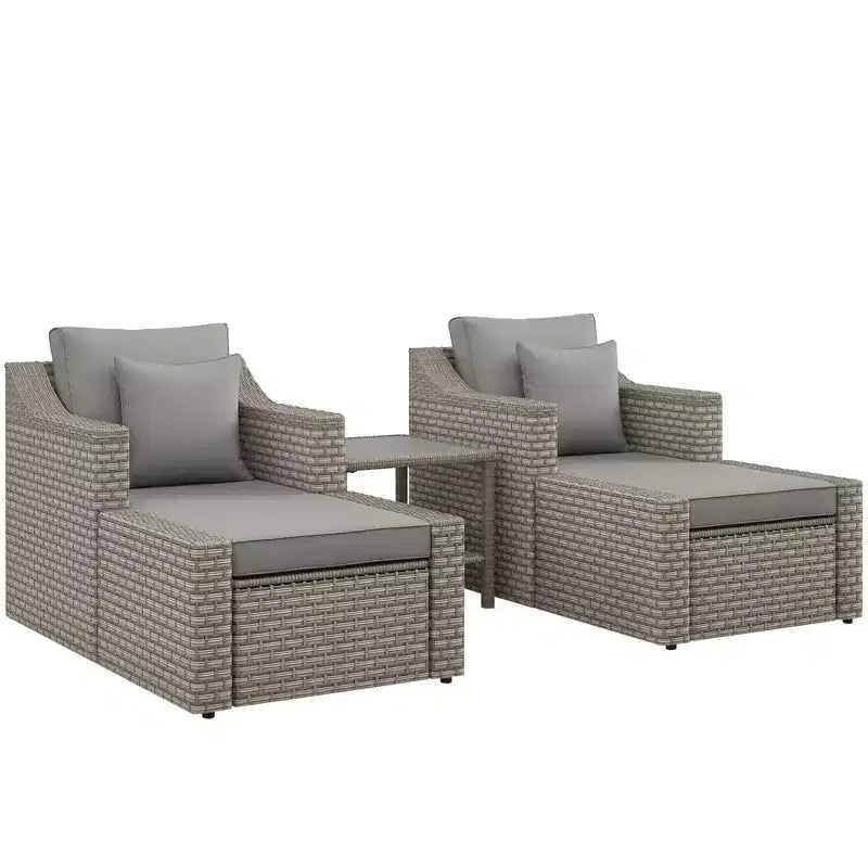 Outsunny Set Arredamento da Esterno 5 Pezzi, Set Salotto Conversazione con Sedie e Poggiapiedi in Rattan PE Resistente alle Intemperie con Tavolo, Cuscini e Guanciali Inclusi