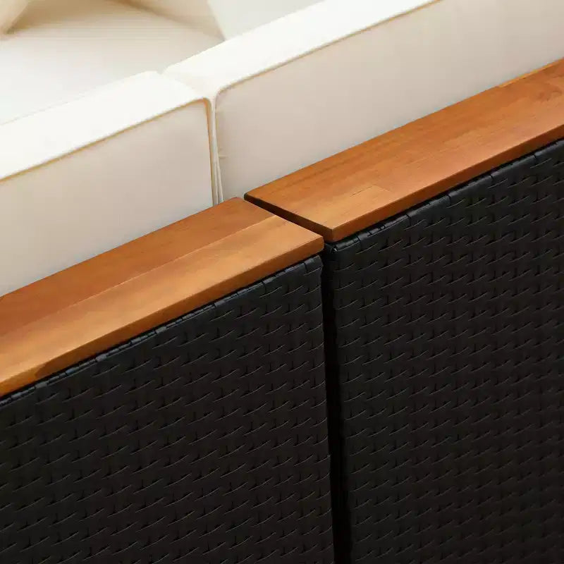Outsunny Set Divani da Esterno in Vimini 7 Pezzi, Divano Sezionale in Rattan PE con Tavolino da Caffè con Top in Acacia e Cuscini per Giardino, Cortile,