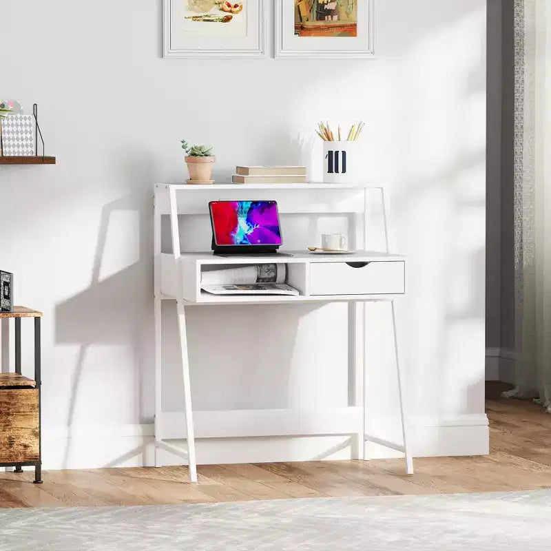 Scrivania HOMCOM per Ufficio, Scrivania per Computer Salvaspazio, Tavolo da Scrittura con Cassetto e Ripiani