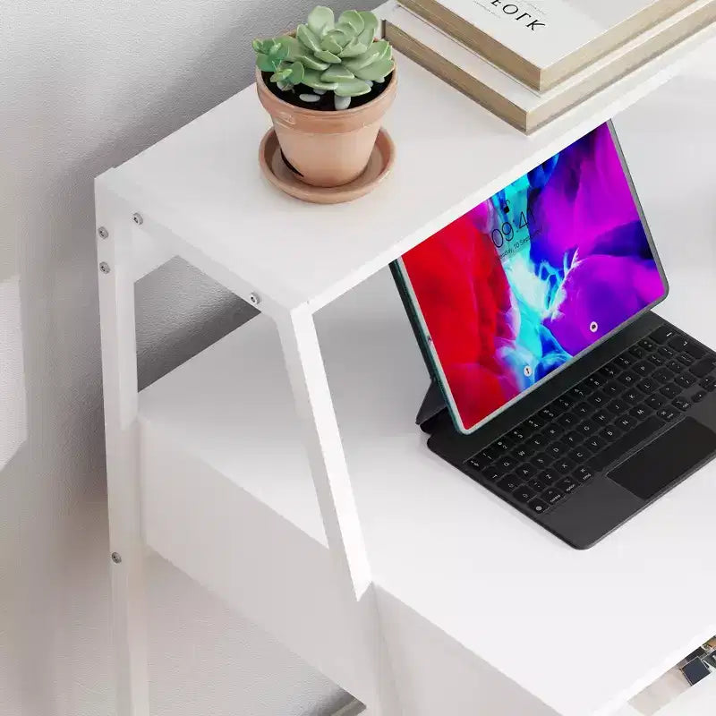 Scrivania HOMCOM per Ufficio, Scrivania per Computer Salvaspazio, Tavolo da Scrittura con Cassetto e Ripiani