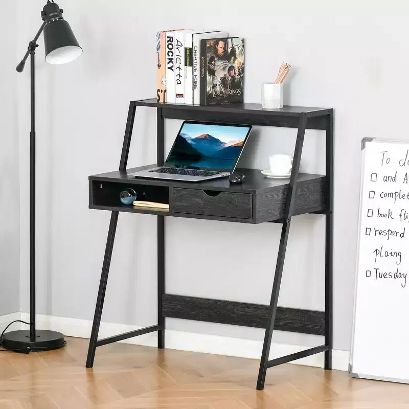 Scrivania HOMCOM per Ufficio, Scrivania per Computer Salvaspazio, Tavolo da Scrittura con Cassetto e Ripiani
