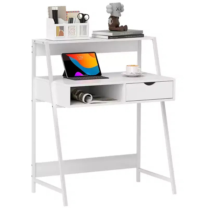 Scrivania HOMCOM per Ufficio, Scrivania per Computer Salvaspazio, Tavolo da Scrittura con Cassetto e Ripiani