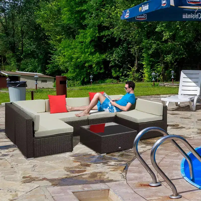 Outsunny Ensemble de Mobilier de Jardin 7 Pièces en Résine Tressée Moderne, Idéal pour Terrasse, Balcon et Jardin