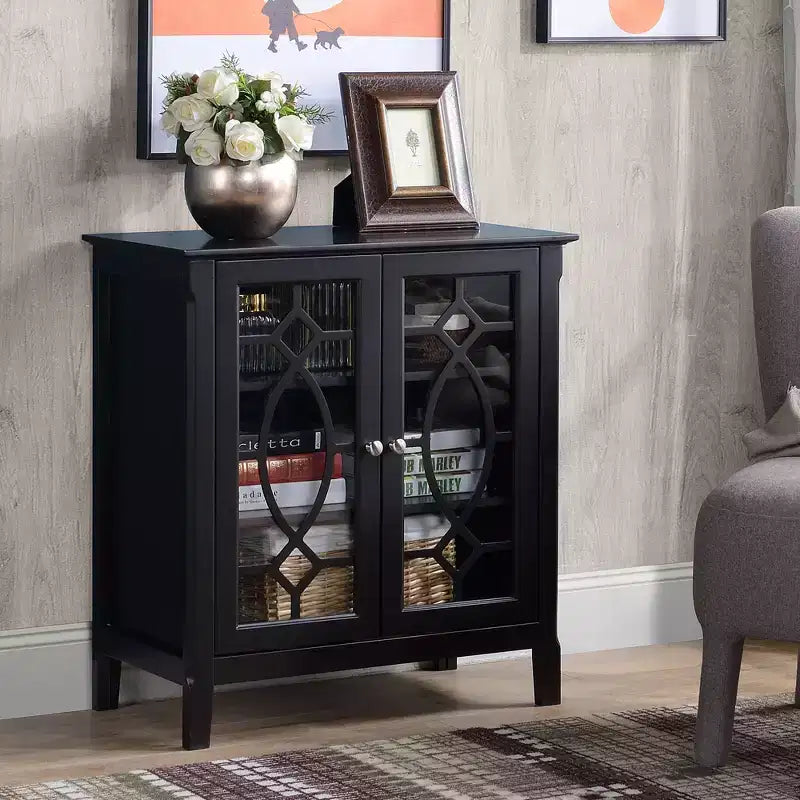HOMCOM Credenza Vetrina con Doppie Ante in Vetro, 2 Ripiani Regolabili e Base Rialzata