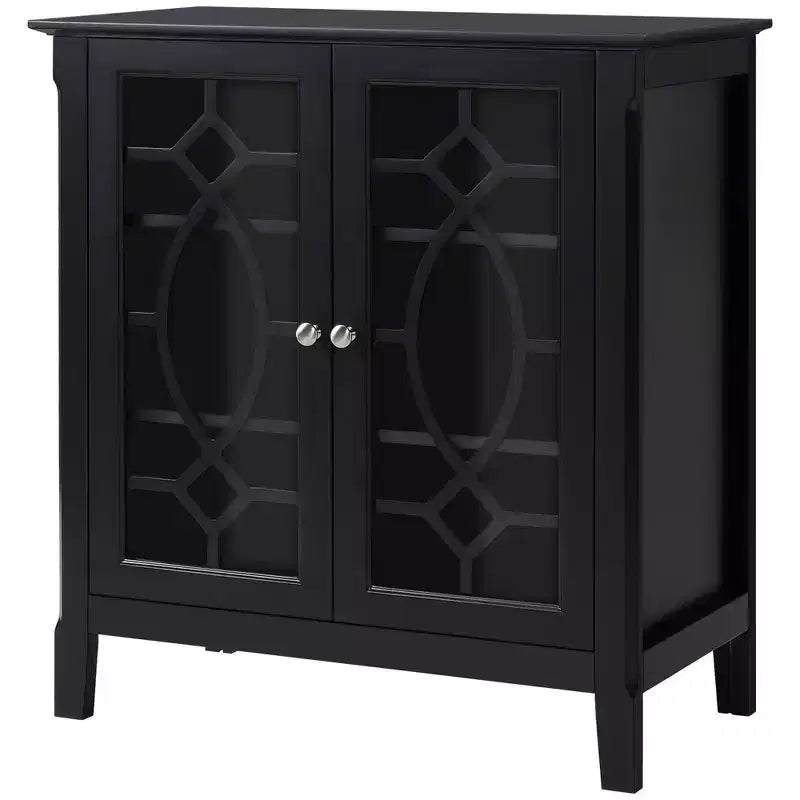 HOMCOM Credenza Vetrina con Doppie Ante in Vetro, 2 Ripiani Regolabili e Base Rialzata