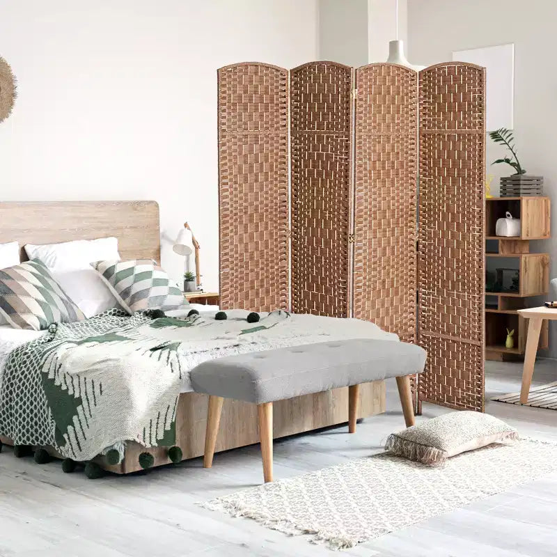 Divisorio a 4 pannelli in vimini intrecciato alto 183 cm per la privacy