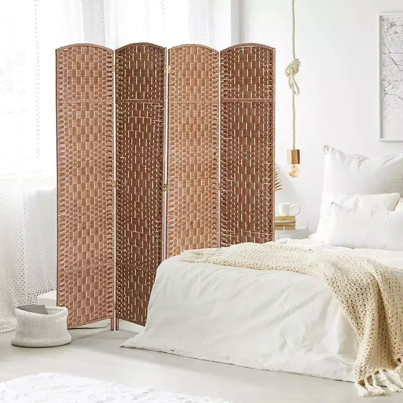 Divisorio a 4 pannelli in vimini intrecciato alto 183 cm per la privacy