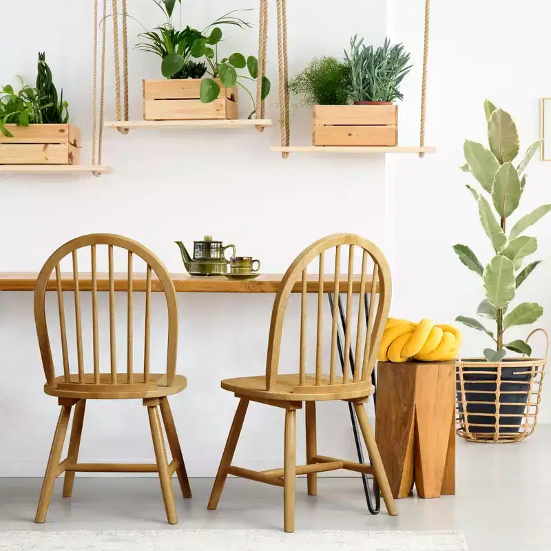 4 Sedie da Pranzo Laterali Vintage Windsor in Legno con Schienale a Fuso Naturali