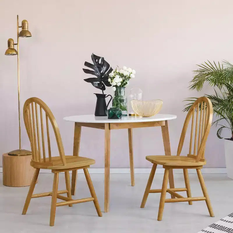 4 Sedie da Pranzo Laterali Vintage Windsor in Legno con Schienale a Fuso Naturali