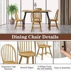 4 Sedie da Pranzo Laterali Vintage Windsor in Legno con Schienale a Fuso Naturali