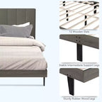 Letto Imbottito Capitonnè Base Letto in Legno Rete a Doghe Testiera Queen