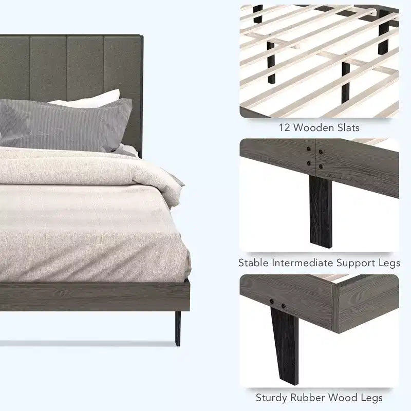 Letto Imbottito Capitonnè Base Letto in Legno Rete a Doghe Testiera Queen