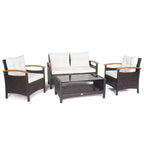 Costway Set Mobili da Giardino 4 Pezzi in Rattan Divano con Cuscini Tavolo Contenitore Off
