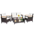 Costway Set Mobili da Giardino 4 Pezzi in Rattan Divano con Cuscini Tavolo Contenitore Off