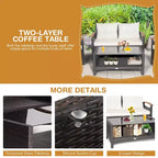 Costway Set Mobili da Giardino 4 Pezzi in Rattan Divano con Cuscini Tavolo Contenitore Off