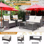 Costway Set Mobili da Giardino 4 Pezzi in Rattan Divano con Cuscini Tavolo Contenitore Off