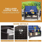 Costway Set Mobili da Giardino 4 Pezzi in Rattan Divano con Cuscini Tavolo Contenitore Off