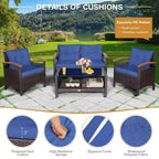 Costway Set Mobili da Giardino 4 Pezzi in Rattan Divano con Cuscini Tavolo Contenitore Off