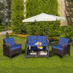 Costway 4PCS Patio Rattan Furniture Set Cushioned Sofa Storage Table Off