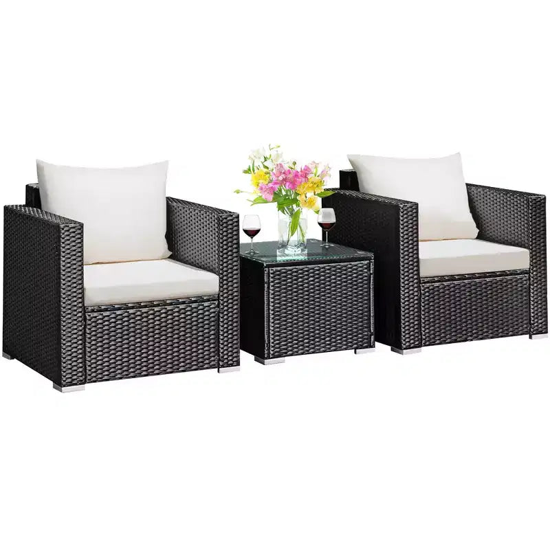 Costway Set Mobili da Giardino in Vimini 3 Pezzi Salottino Rattan con Cuscini