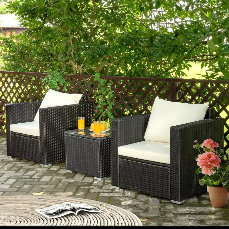 Costway Set Mobili da Giardino in Vimini 3 Pezzi Salottino Rattan con Cuscini