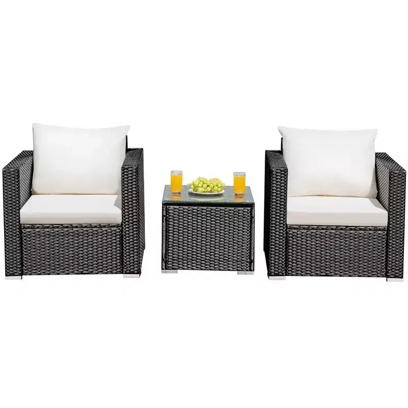 Costway Set Mobili da Giardino in Vimini 3 Pezzi Salottino Rattan con Cuscini