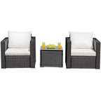 Costway Set Mobili da Giardino in Vimini 3 Pezzi Salottino Rattan con Cuscini