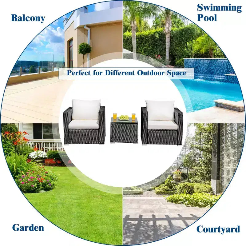 Costway Set Mobili da Giardino in Vimini 3 Pezzi Salottino Rattan con Cuscini