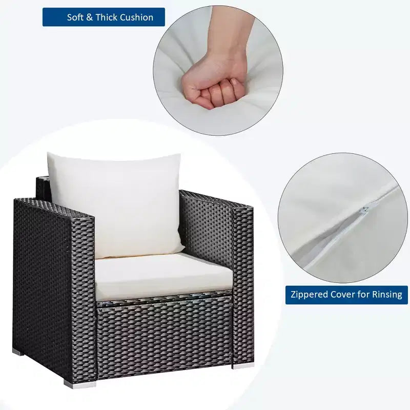 Costway Set Mobili da Giardino in Vimini 3 Pezzi Salottino Rattan con Cuscini