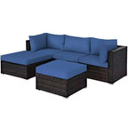 Set di mobili da giardino in rattan 5 pezzi Costway Set conversazione componibile tavolino e pouf blu navy