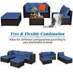 Set di mobili da giardino in rattan 5 pezzi Costway Set conversazione componibile tavolino e pouf blu navy