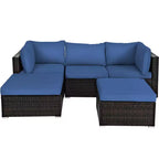 Set di mobili da giardino in rattan 5 pezzi Costway Set conversazione componibile tavolino e pouf blu navy