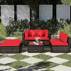 Costway 5PCS Patio Rattan Furniture Set Sectional Conversation Set W/Red Cushions