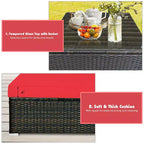 Costway Ensemble de Meubles de Jardin en Rotin 5 Pièces, Salon de Conversation Modulable avec Coussins Rouges