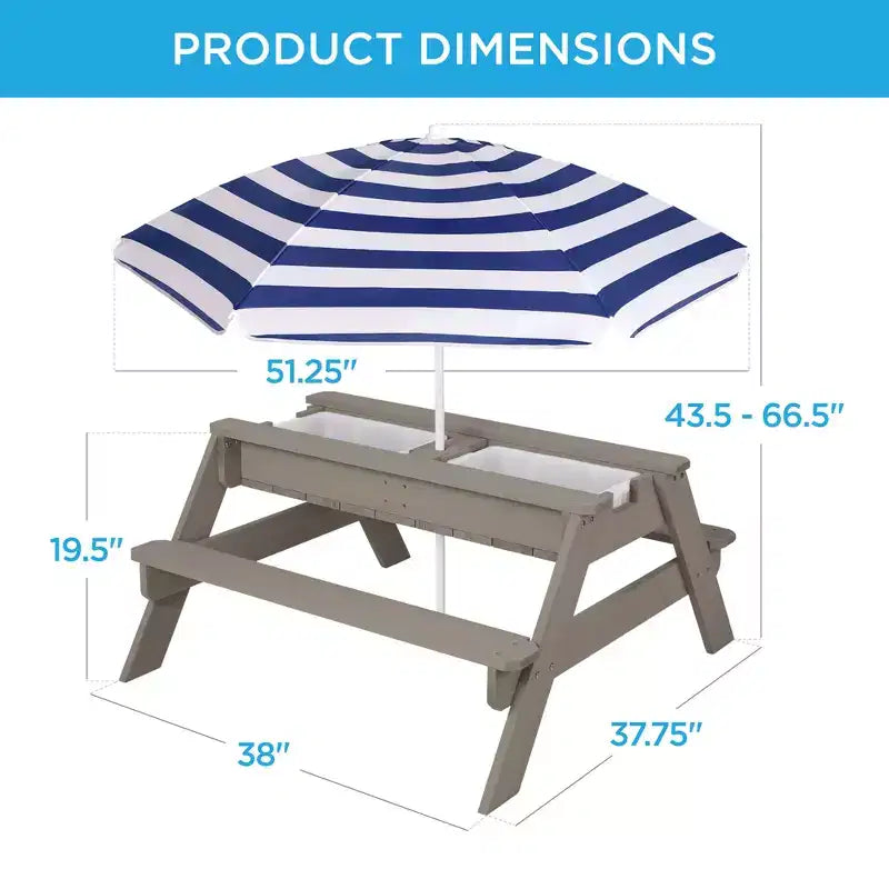 Best Choice Products Tavolo da Picnic per Bambini 3-in-1 per Attività con Sabbia e Acqua all'Aperto con Ombrellone