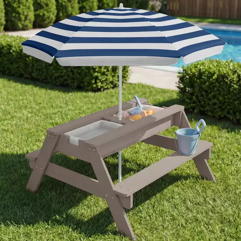 Best Choice Products Tavolo da Picnic per Bambini 3-in-1 per Attività con Sabbia e Acqua all'Aperto con Ombrellone