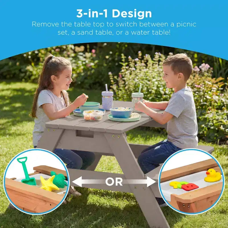 Best Choice Products Tavolo da Picnic per Bambini 3-in-1 per Attività con Sabbia e Acqua all'Aperto con Ombrellone