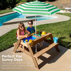 Best Choice Products Tavolo da Picnic per Bambini 3-in-1 per Attività con Sabbia e Acqua all'Aperto con Ombrellone