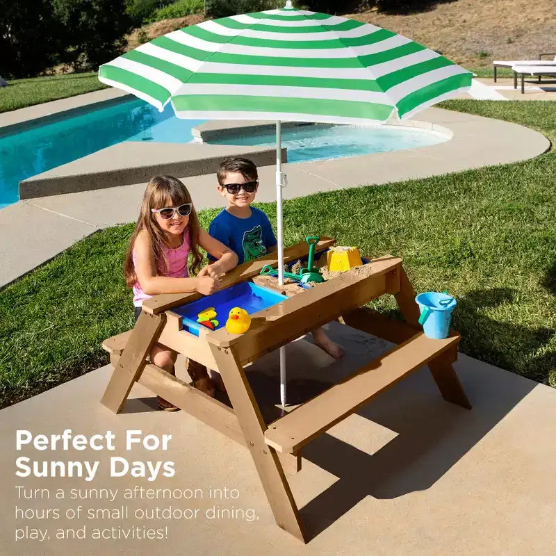 Best Choice Products Tavolo da Picnic per Bambini 3-in-1 per Attività con Sabbia e Acqua all'Aperto con Ombrellone