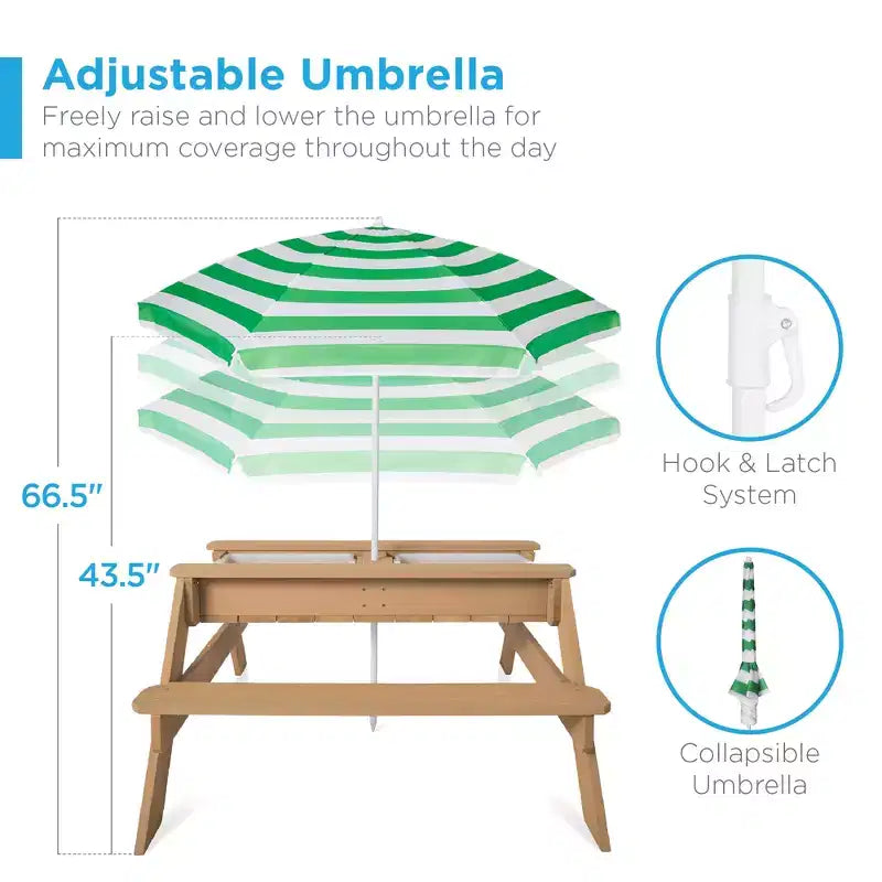 Best Choice Products Tavolo da Picnic per Bambini 3-in-1 per Attività con Sabbia e Acqua all'Aperto con Ombrellone