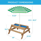 Best Choice Products Tavolo da Picnic per Bambini 3-in-1 per Attività con Sabbia e Acqua all'Aperto con Ombrellone