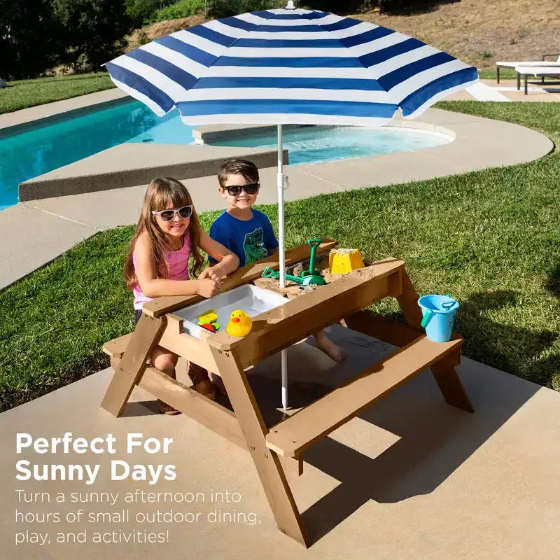 Best Choice Products Tavolo da Picnic per Bambini 3-in-1 per Attività con Sabbia e Acqua all'Aperto con Ombrellone