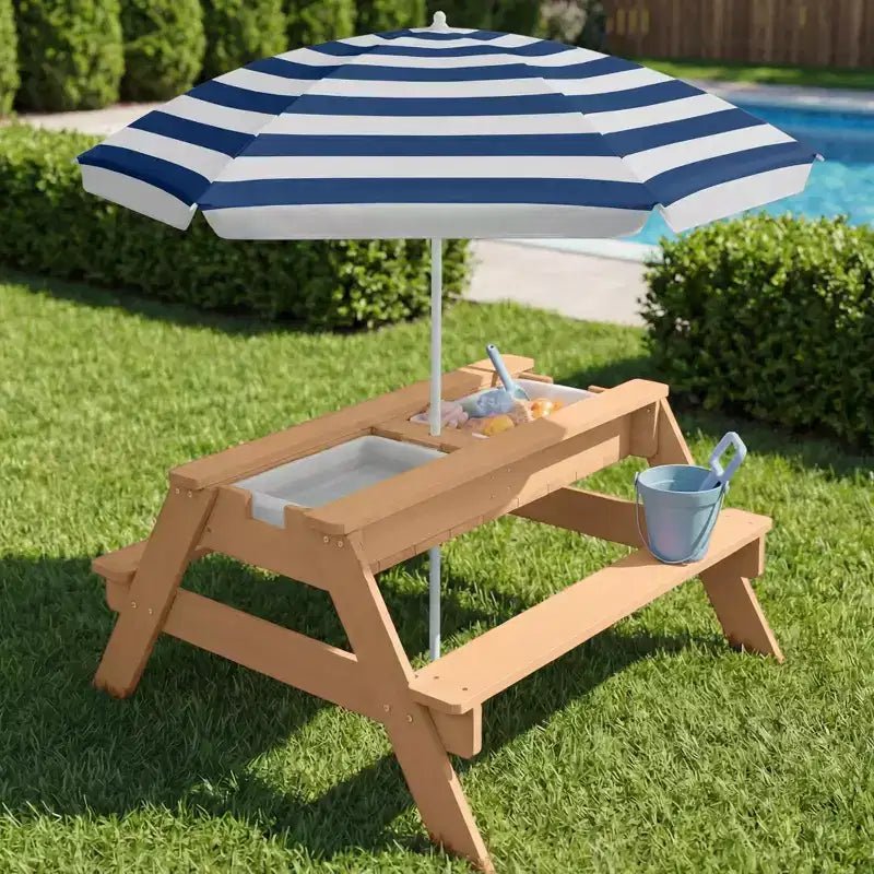Best Choice Products Tavolo da Picnic per Bambini 3-in-1 per Attività con Sabbia e Acqua all'Aperto con Ombrellone