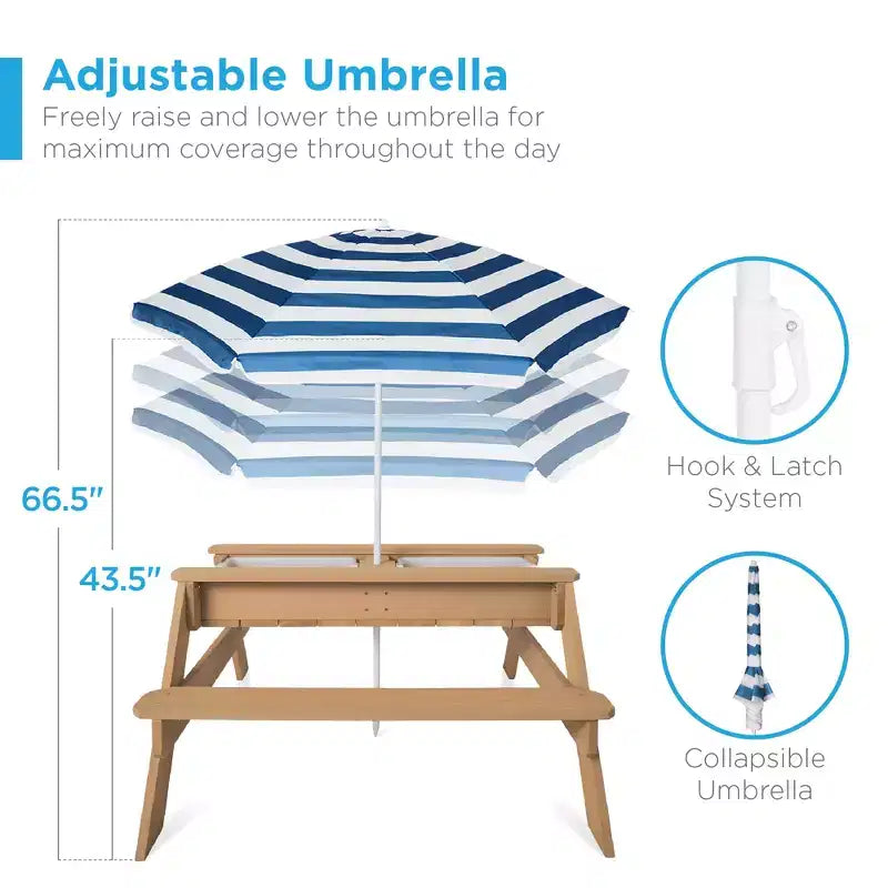 Best Choice Products Tavolo da Picnic per Bambini 3-in-1 per Attività con Sabbia e Acqua all'Aperto con Ombrellone