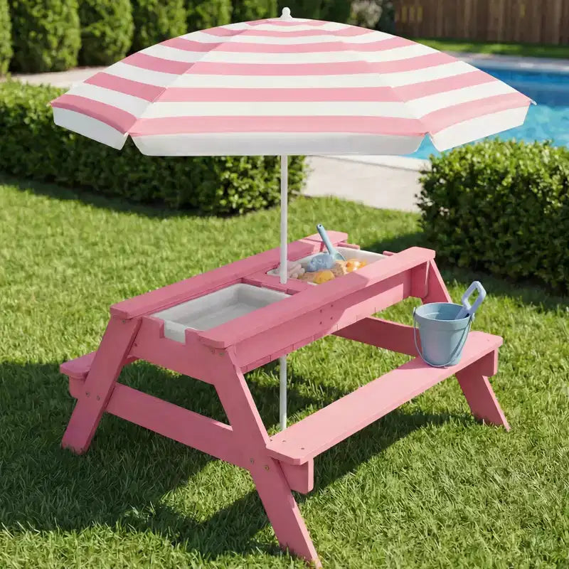 Best Choice Products Tavolo da Picnic per Bambini 3-in-1 per Attività con Sabbia e Acqua all'Aperto con Ombrellone