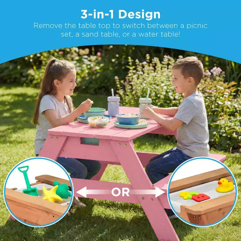Best Choice Products Tavolo da Picnic per Bambini 3-in-1 per Attività con Sabbia e Acqua all'Aperto con Ombrellone